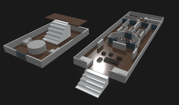 Interactive Theatre Museum Coursework involving designing and conceptualizing a Theatre museum. Modelled a floorplan layout in Shaper3D
